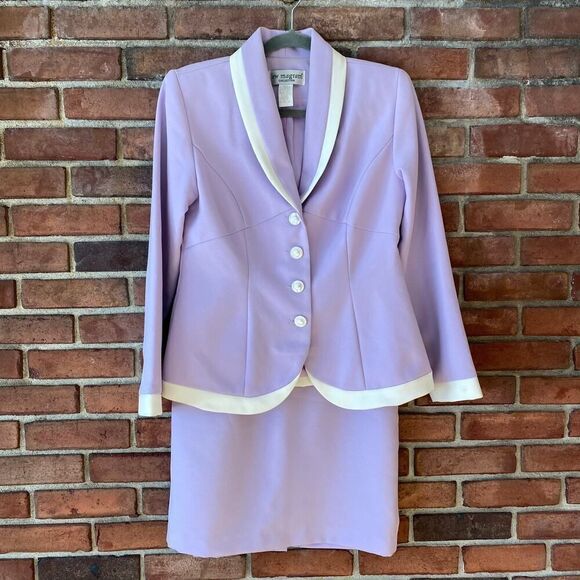 Lew Magram Collection Blazer and Skirt Suit Set Lavendar White 10 - Picture 1 of 11